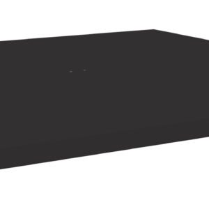 A black, rectangular metal shelf with a flat surface, viewed from an angle showing depth and slight shadow. The shelf is designed for use in a racking or storage system. The background is plain white.