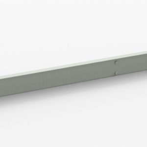 A long, narrow, gray metal strip with evenly spaced circular indents, set against a plain white background.