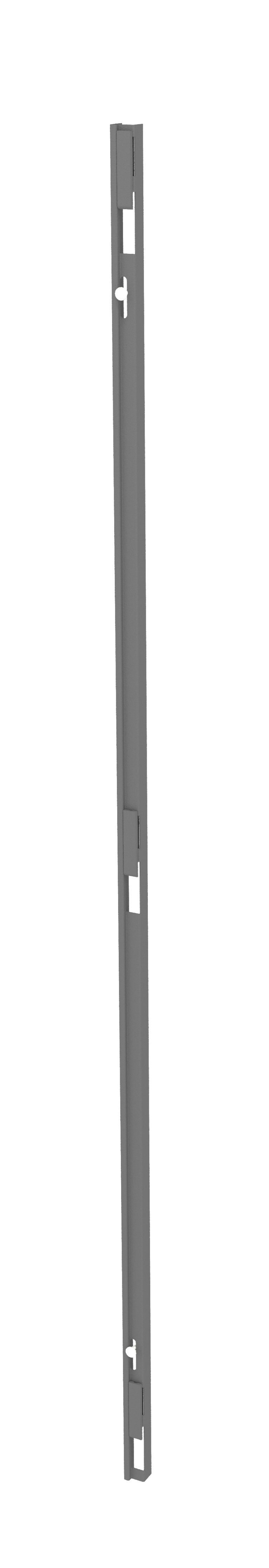 xntusekpaecy21exdcv8.jpg A long, thin, rectangular gray metal bar with evenly spaced square cutouts along its length. The bar appears to be part of a structural or mounting system.