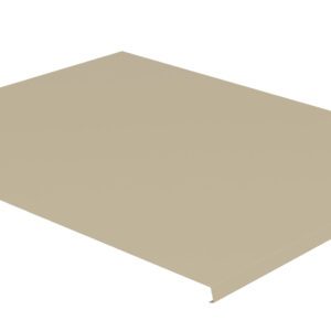 A beige, flat rectangular metal sheet with slightly raised edges on three sides is displayed against a white background, positioned diagonally from the top left to the bottom right.