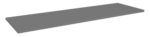 A long, flat, rectangular gray shelf with a smooth surface, viewed from a low angle against a plain white background.