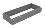 A gray, rectangular metal bracket with an open center and evenly spaced cutouts along its sides. It is viewed from an angled perspective, showing its simple, functional design.