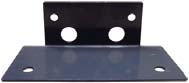 A black metal bracket with a 90-degree angle, featuring two large circular holes and two smaller holes on each side. The bracket is positioned upright against a white background.