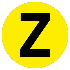 A bold black Z on a vibrant yellow circle characterizes the MH-USA Floor Identification Marker, measuring 7.48 inches in diameter for functionality and appeal.