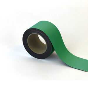 An unrolled MH-USA Magnetic Easy-Wipe Strip - Green - H.2.76 in. x W3.94 in., reveals its black underside on a white surface, with the pale brown inner core enhancing its green exterior.