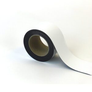 A roll of MH-USA Magnetic Easy-Wipe Strip, white with a stylish black edge, partially unrolled against a plain white background.