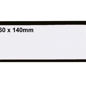 A black-bordered, white label reads 60 x 140mm in the top left, making it ideal for organizing essentials with MH-USA Ticket Pouches. These self-adhesive pouches measure H.2.36 in. x W.5.51 in., come in a pack of 100, and offer ample storage space efficiently.
