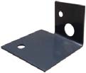 A black metal bracket with two perpendicular flat surfaces, featuring three circular holes in different sizes. The bracket is oriented to form a right angle, with one large hole on the upright side and two on the flat base.