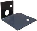 A black L-shaped metal bracket with three circular holes, one on the upright section and two on the horizontal section, designed for mounting or support purposes.