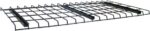 A black metal wire shelf, rectangular in shape, with a grid-like pattern. The shelf has multiple evenly spaced thin bars running horizontally and vertically, supported by two thicker bars underneath.