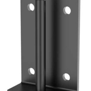 The Visiontron Loop Receiving End for Wall Mounts is a black metal bracket with a vertical cylindrical rod and four mounting holes, ideal for securing objects. Its rectangular base and upright portion enhance stability.