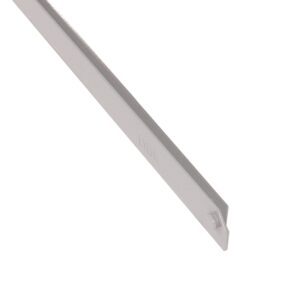 Close-up of a silver metal bracket or support strip with a notched end. The object is placed against a white background, with the word LION etched onto the surface.