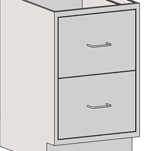 The Eagle MHC Base Unit is a gray, 2-drawer cabinet featuring silver handles. Measuring 22x18 inches, it boasts a rectangular shape and simple design, ideal for office or home storage. Designed without a countertop, it sits at an optimal height for ease of access and convenience.