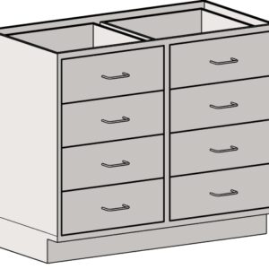 Illustration of the Eagle MHC Base Unit, 8-Drawer, Standing Ht, 22X30. It has two columns with simple handles and an open top for assembly or countertop use.