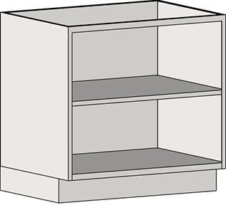 QF_Eagle_OBS30.jpg Introducing the Eagle MHC Sink Base Unit, a sleek 22x30-inch shelving unit with a minimalistic design. Its light gray, rectangular form and open front with two shelves are ideal for displaying books or small items in any modern space.