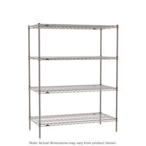The Metro SE-212463K4-S-4 Super Erecta is a 4-shelf industrial wire shelving starter unit in Metroseal Gray Epoxy, measuring 21 x 24 x 63, and features a sleek silver metal design with wire mesh shelves.
