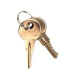 The Justrite Key Set/2, Ch545 Suregp Handle includes two metallic keys on a sleek silver keyring against a crisp white backdrop.