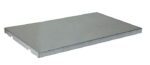 The Justrite Shelf Splslp, Wallmnt 20Gl features a flat, smooth rectangular metal sheet with slightly raised edges on a plain white background.