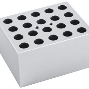 The MH-USA Dry Bath Block features a sleek, metallic rectangular surface with a grid of circular holes, precisely accommodating 64 PCR tube strips or 0.2ml tubes.