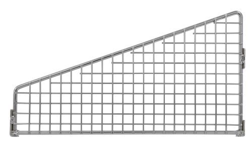 A Partition Wall Divider for pets, 10W x 6H, features an angled metal mesh design with a triangular grid pattern, chrome-plated finish, and clamps for attachment.