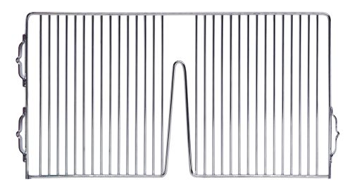 The Partition Wall Divider, measuring 10W x 6H with a chrome-plated finish, features vertical bars and two side handles. Its symmetrical V-shaped cutout design is made for fitting over heat sources, combining simplicity and functionality.