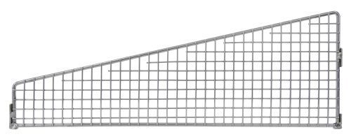 The Quantum Partition Wall Divider features an angled sloping top with a grid pattern. It is primarily silver, measuring 16W x 6H and has one-sided hinges for easy installation, completed with a chrome-plated finish.