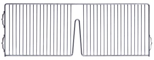 wire 2 The Quantum Partition Wall Divider, Square, with a chrome-plated finish and dimensions of 16W x 6H, features evenly spaced vertical bars and convenient side handles for lifting. It includes a central bottom notch for easy placement and can elegantly divide spaces against a white background.