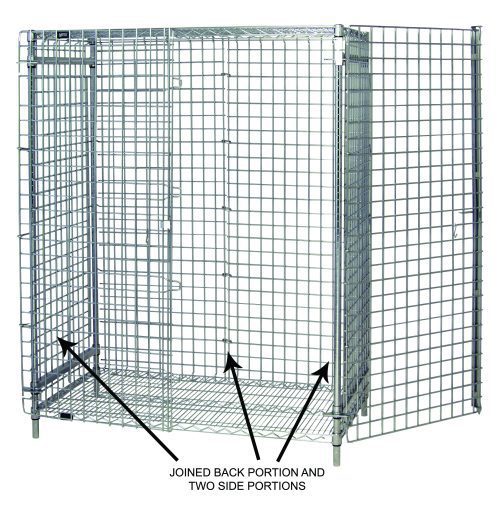 243660EPC.jpg The Quantum Enclosure Panels feature a 3-sided metal wire frame with open front; it measures 18W x 36L x 60H and includes two side panels and one back panel, all chrome plated for durability. Two arrows show where the panels connect to secure the structure.