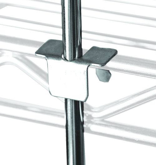 52RT.jpg Close-up of a metal shelving unit connection showing a silver bracket securing the Quantum 52 rods with corresponding tabs to horizontal shelves. The shiny surface reflects light, showcasing the sturdy construction typical of industrial shelving, with (3) rods included.