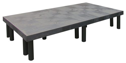 663612DPS.jpg The Quantum Polymer Dunnage Rack is a solid rectangular platform with a flat gray surface and circular indentations, supported by black cylindrical legs, crafted from polyethylene with a 1900 lb. load capacity and proudly made in the USA.