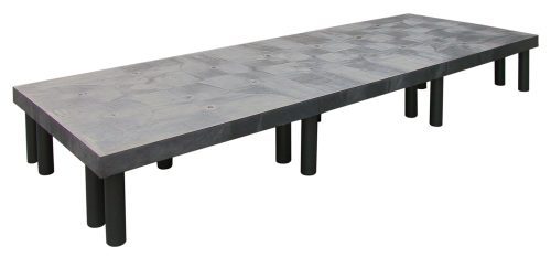 963612DPS.jpg A modern gray Quantum Polymer Dunnage Rack with a textured polyethylene surface and sturdy black legs, made in the USA, supports up to 2700 lbs. Ideal for large meetings or dining spaces.