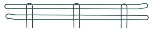 The Quantum Back/Side Ledge, measuring 36W x 4H, comes in a green epoxy antimicrobial finish with two horizontal bars and four vertical legs to support climbing plants. Elegant loops at the bar ends provide an attractive design against a white background.