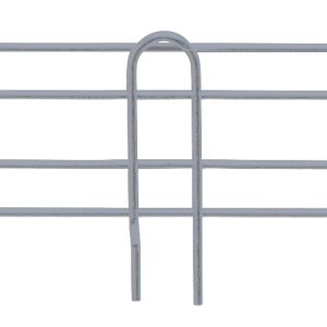 The Quantum Back Ledge, measuring 48W x 4H, has a gray epoxy antimicrobial finish and features two horizontal bars with multiple vertical loops in a ladder-like design, complete with hooked ends for added utility and style.