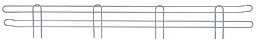 The Quantum Back Ledge, measuring 72W x 4H, has a gray epoxy antimicrobial finish featuring three parallel horizontal bars and two vertical loops at each end. It includes evenly spaced vertical supports connecting the horizontal bars.