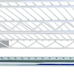 The Quantum Hang Bar features a sleek chrome-plated finish with a grid pattern on top and curved support bar beneath, showcasing reflective silver metal and structural design. Width: 24.