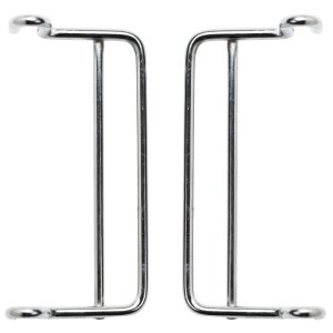 A mirrored pair of chrome-plated Quantum Side Hangers for QMB520C, featuring a rectangular shape with hooks at the top and bottom, set against a white background.