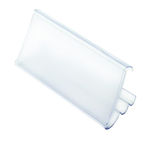 The Quantum Angled Label Holder, 3, Clear, features a 30° angled design with a rectangular cover and curved bottom, fitting over surfaces to protect corners and edges while organizing labels efficiently. Ideal for safety and available in angles: 30°, 60°, or 90°.
