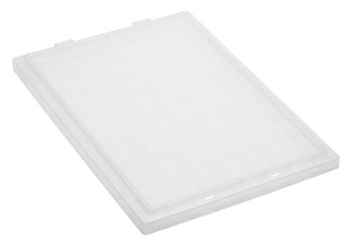 The Quantum Tote Box Lid, designed for use with Snt190 and Snt195, is a clear rectangular cover featuring a subtle grid pattern. Made in the USA.