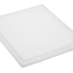 The Quantum Tote Box Lid, designed for models SNT225 and SNT230, is clear, rectangular, and plastic with a smooth surface and slightly rounded edges. It is displayed against a plain white background and made in the USA.