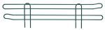 The Quantum Side Ledge, with dimensions of 24D x 4H, is a green metal plant support featuring two horizontal bars and two curved vertical stakes. It has a green epoxy antimicrobial finish, making it perfect for versatile placement in gardens or pots.