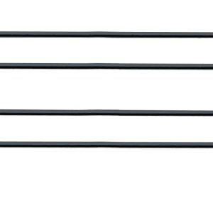 The Quantum Side Ledge, with a 30D x 4H size, boasts a sleek black epoxy antimicrobial finish. It features four vertical supports connecting two horizontal bars for item storage and maintaining cleanliness, all within its simple rectangular shape and curved ends.