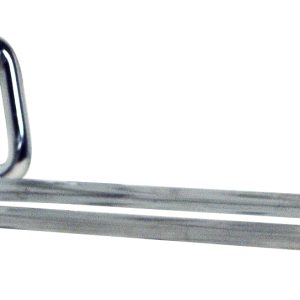 The Quantum Double Rod, 10 Pronged, features a rectangular handle with two parallel rods ending in red caps. Designed for louvered panels, it supports up to 15 lbs., with upward-bending rods for secure holding or supporting items.