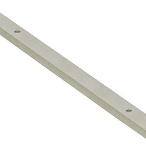 The Quantum Partition Wall Bar is a long, narrow metal strip with a rectangular profile, four evenly spaced holes, rounded ends, and a smooth surface. Its perfect for use with single-sided kits and ideal for securely mounting casters.